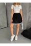 Women's Black High Waist Skirt with Shorts and White Striped Pleated Korean Style Mini Short Tennis Skirt - 3