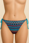 Ethnic Patterned Tie-Up Bikini Bottom - Turquoise / Burgundy