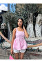 Pink Square Neck Balloon Sleeve Blouse - 4