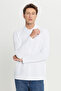 Men's White 100% Cotton Standard Fit Regular Fit Polo Neck Sweatshirt - 3