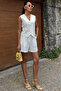 Women's White Flared Linen Double Short Suit - 5