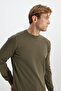 Men's Khaki Cotton Standard Fit Regular Cut Crew Neck Knitwear Sweater - 3
