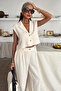 Women's Ecru Sleeveless Polyester Crop Woven Suit - 2