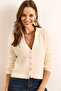 Women's Ecru Collar Button Detailed V Beard Cardigan Hrk-19000369