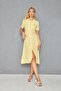 Women's Yellow Floral Buttoned Short Sleeve Elegant Dress - 2