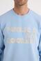 Unisex Oversize Wide Cut Cotton Soft Textured Fleece Inside Printed Blue Sweatshirt - 3