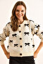 Women's Ecru Crew Neck Bow Detailed Buttoned Cardigan Hrk-19000363 - 2