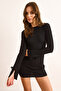 Women's Black Cuff Lace-Up Deep Back Low-Cut Mini Dress Elb-19002530 - 4