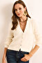 Women's Ecru Collar Button Detailed V Beard Cardigan Hrk-19000369 - 2