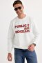 Unisex Oversize Wide Cut Cotton Soft Textured Fleece Inside Printed White Sweatshirt - 4