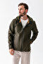 Men's Hooded Zippered Double Pocket Softshell Jacket Khaki - 25K 6044-1 - 2