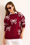 Women's Burgundy Bow Detailed Oversize Knitwear Sweater Kzk-19000971 - 6