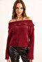 Women's Burgundy Madonna Collar Soft Textured Beard Sweater Kzk-19000974 - 2