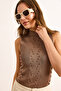 Women's Mink Stand Collar Pompom Knitwear Blouse Blz-19003084 - 5