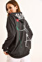 Women's Anthracite Skeleton Printed Hooded Oversize Sweatshirt Swt-19000723 - 5