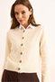 Women's Ecru Metal Button Detailed Crew Neck Cardigan Hrk-19000370