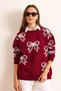 Women's Burgundy Bow Detailed Oversize Knitwear Sweater Kzk-19000971 - 4
