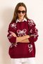 Women's Burgundy Bow Detailed Oversize Knitwear Sweater Kzk-19000971 - 5