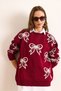 Women's Burgundy Bow Detailed Oversize Knitwear Sweater Kzk-19000971 - 2