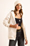 Women's White Hooded Zippered Oversize Hooded Sweatshirt Swt-19000718 - 2