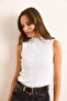 Women's White Stand Collar Pompom Knitwear Blouse Blz-19003084 - 6