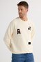 Men's Relax Fit Relaxed Cut Cotton Elastic Sleeve Crew Neck Printed Ecru Sweatshirt