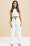 White Bow Printed Wide Leg Girls' Hooded Sweatpants 23426 - 2
