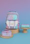 Girl's Korean Style Blue Pink Patterned Primary School Bag Set Set of 3 Lunch Box, Pen Holder - 3