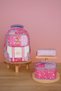 Girl's Korean Style Red Pink Patterned Primary School Bag Set Set of 3 Lunch Box, Pen Holder
