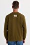 Men's Relax Fit Relaxed Cut Cotton Elastic Sleeve Crew Neck Printed Khaki Sweatshirt - 7