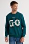 Men's Relax Fit Relaxed Cut Cotton Elastic Sleeve Crew Neck Printed Green Sweatshirt - 5