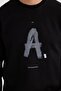 Unisex Relax Fit Relaxed Cut Cotton Soft Textured Crew Neck Underwear Fleece Printed Black Sweatshirt - 3