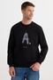 Unisex Relax Fit Relaxed Cut Cotton Soft Textured Crew Neck Underwear Fleece Printed Black Sweatshirt - 5