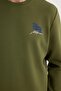 Unisex Relax Fit Cotton Soft Textured Crew Neck Printed Green Sweatshirt with Fleece Inside - 3