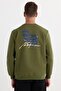 Unisex Relax Fit Cotton Soft Textured Crew Neck Printed Green Sweatshirt with Fleece Inside - 7