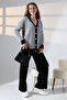 V-Neck Long Sleeve Jacquard Panel Button Soft Textured Cardigan Straight Pipe Leg Pants Double Knitwear Suit