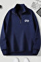 Navy Blue Zippered Dikyaka Sweatshirt - Weedy Printed - Winter Hooded Fabric