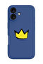 iPhone 16 Blue Protective Liquid Silicone Shockproof Case - Yellow Crown