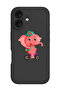 iPhone 16 Plus Black Protective Liquid Silicone Shockproof Case - pink elephant
