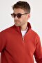 Unisex Relax Fit Relaxed Cut Cotton Fleece Inside Half Zip Red Stand Collar Sweatshirt - 2