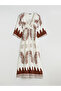 Lcw Modest Brown Double Breasted Collar Patterned Dress - 5