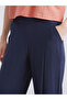 Navy Blue Elastic Waist Textured Women's Trousers - 3