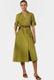 Women's Linen Blend Shirt Dress Midi Length Pocket Detail with Belt Summer Summer Indispensable - 3