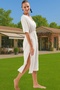 Women's Muslin Beach Dress V-Neck Raglan Sleeve Midi Length Cotton Summer Summer Indispensable - 4