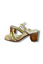 Women's Gold Color Thick Heeled Mirror Slippers - 8