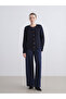 Navy Blue Crew Neck Self Patterned Women's Knitwear Cardigan - 2