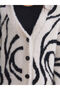 Ecru V-Neck Patterned Women's Knitwear Cardigan - 3