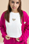 Fuchsia Logo Detailed Buttoned Cardigan Girls' Slit 3-Piece Horse-Top Set 21378 - 4