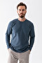 Men's Crew Neck Textured Cotton Sweatshirt Navy Blue - 5714