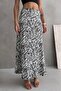 Women's Zebra Patterned High Waist Elastic Waist Long Wrap Flared Skirt - 2